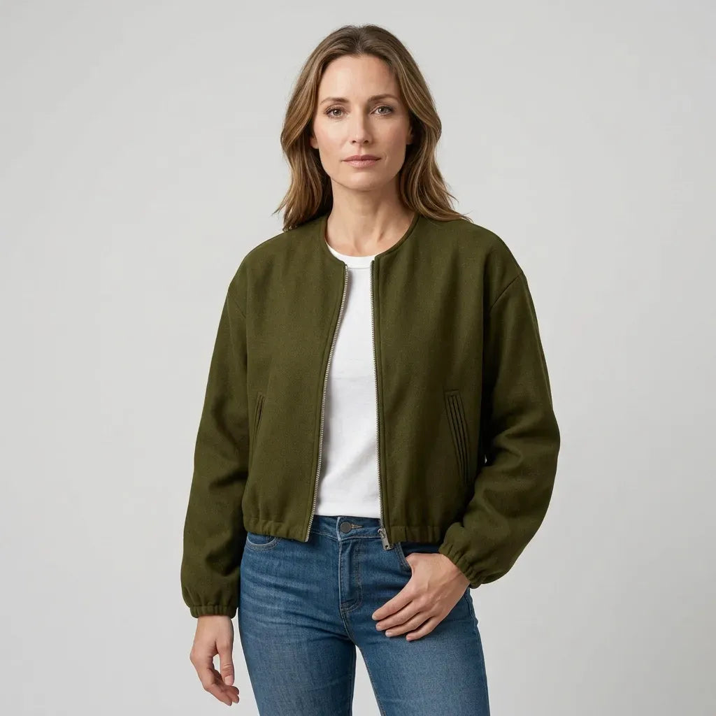 Bomberjacke für Damen im Oversize-Stil aus Wolle für den Übergang Dunkelgrün 5