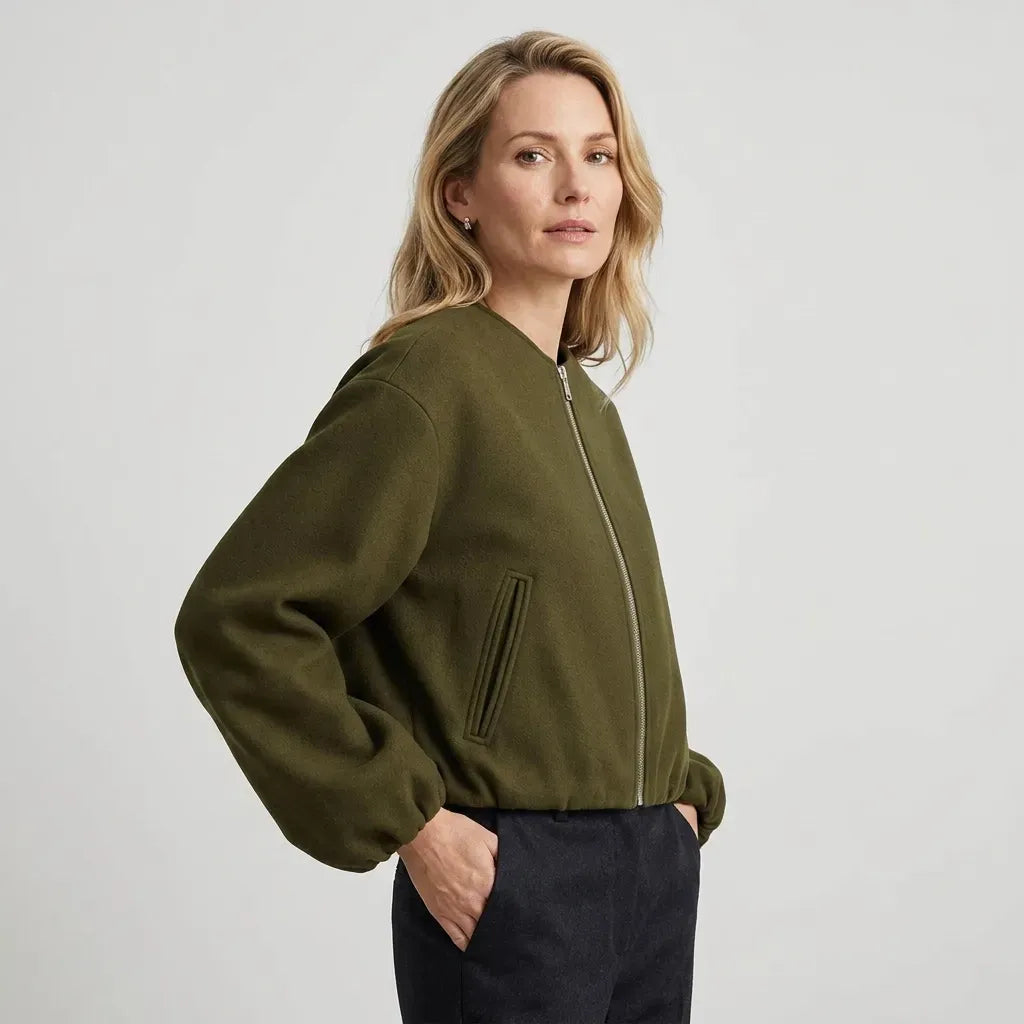 Bomberjacke für Damen im Oversize-Stil aus Wolle für den Übergang Dunkelgrün 6