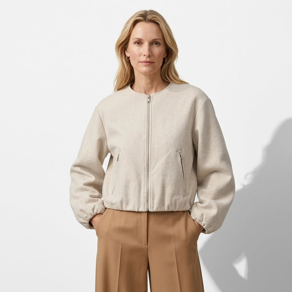 Bomberjacke für Damen im Oversize-Stil aus Wolle für den Übergang Weiß 9