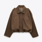 Bomberjacke für Damen im Oversized-Schnitt aus Veloursleder-Imitat im eleganten Stil Braun 2