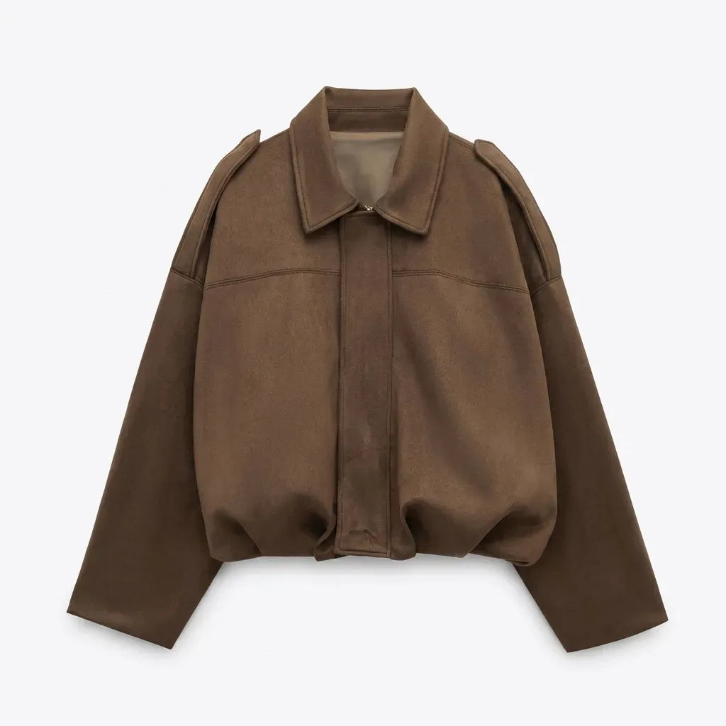 Bomberjacke für Damen im Oversized-Schnitt aus Veloursleder-Imitat im eleganten Stil Braun 2