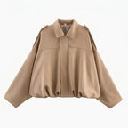 Bomberjacke für Damen im Oversized-Schnitt aus Veloursleder-Imitat im eleganten Stil Khaki 3