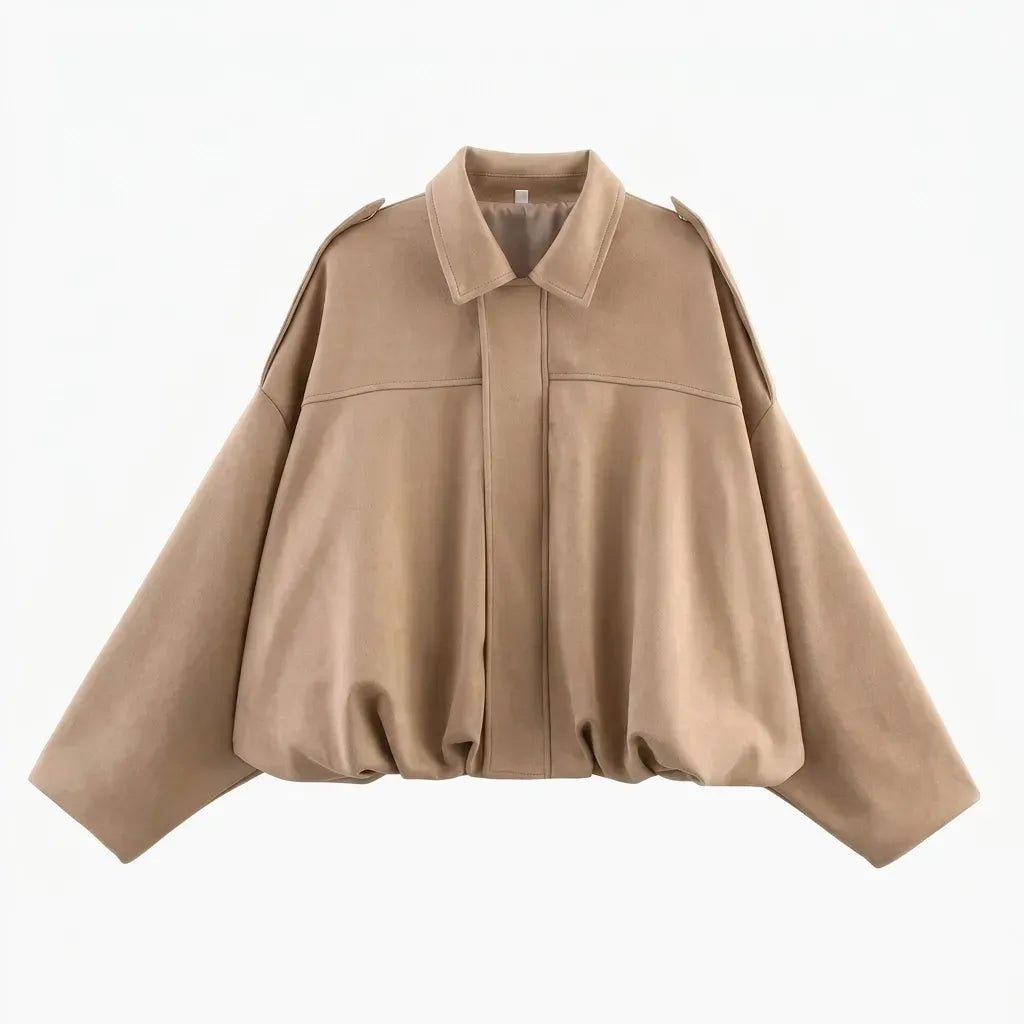 Bomberjacke für Damen im Oversized-Schnitt aus Veloursleder-Imitat im eleganten Stil Khaki 3