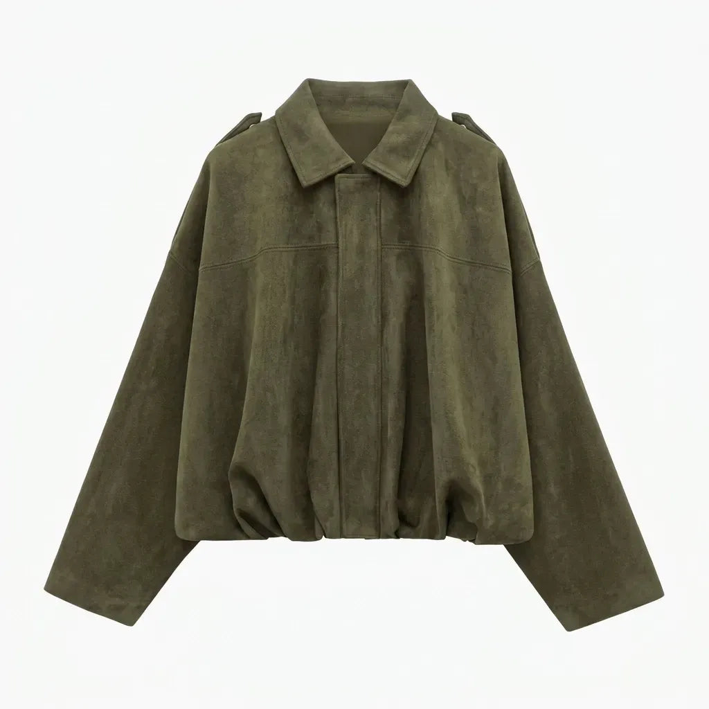 Bomberjacke für Damen im Oversized-Schnitt aus Veloursleder-Imitat im eleganten Stil Grün 5