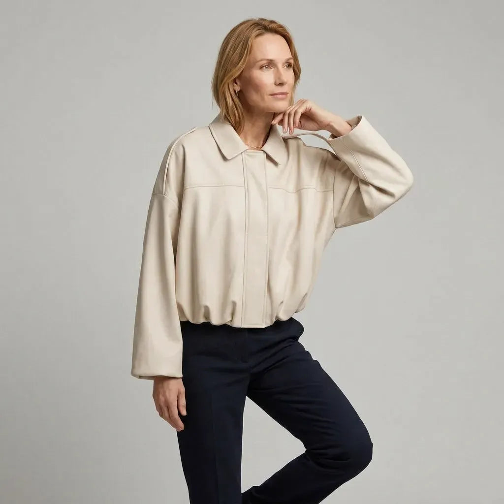 Bomberjacke für Damen im Oversized-Schnitt aus Veloursleder-Imitat im eleganten Stil Weiß 9