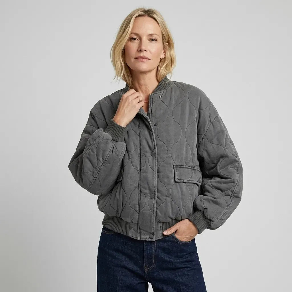 Bomberjacke für Damen im Oversized-Stil im Vintage-Look Grau 6