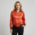 Bomberjacke für Damen in kurzer Form aus Satin für den Übergang Orange 10