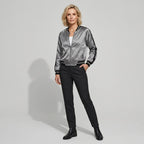 Bomberjacke für Damen in kurzer Form aus Satin für den Übergang Grau 3