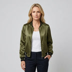 Bomberjacke für Damen in kurzer Form aus Satin für den Übergang Grün 5