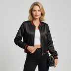 Bomberjacke für Damen in kurzer Form aus Satin für den Übergang Schwarz 6