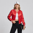 Bomberjacke für Damen in kurzer Form aus Satin für den Übergang Rot 7