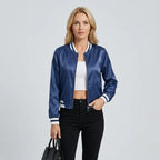 Bomberjacke für Damen in kurzer Form aus Satin für den Übergang Blau 8