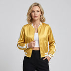 Bomberjacke für Damen in kurzer Form aus Satin für den Übergang Gelb 9