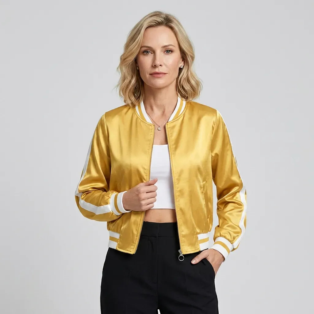 Bomberjacke für Damen in kurzer Form aus Satin für den Übergang Gelb 9