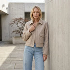 Jacke für Damen in kurzer Form aus Wolle mit Brusttaschen Beige 1