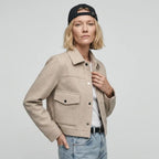 Jacke für Damen in kurzer Form aus Wolle mit Brusttaschen Beige 3