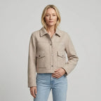 Jacke für Damen in kurzer Form aus Wolle mit Brusttaschen Beige 4