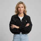 Bomberjacke für Damen in kurzer Form im trendigen Übergangsstil aus Feincord Schwarz 4