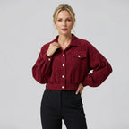 Bomberjacke für Damen in kurzer Form im trendigen Übergangsstil aus Feincord Rot 5