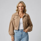 Bomberjacke für Damen in kurzer Form im trendigen Übergangsstil aus Feincord Hellbraun 6