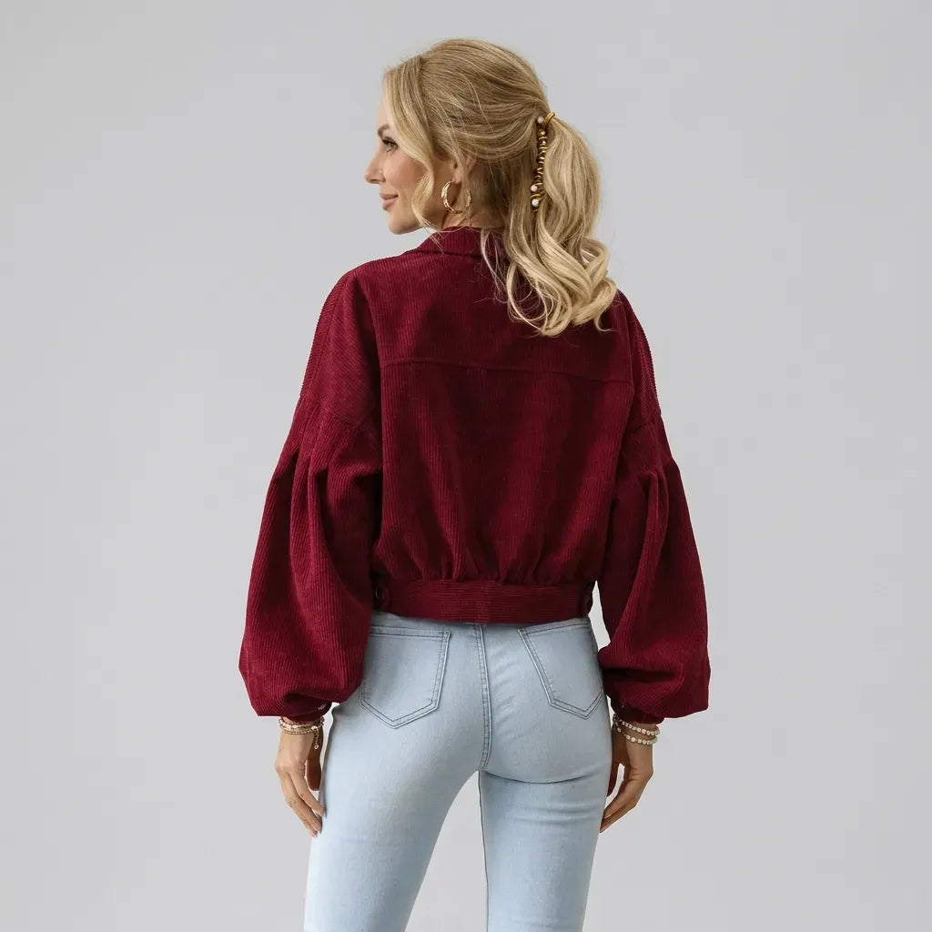 Bomberjacke für Damen in kurzer Form im trendigen Übergangsstil aus Feincord Rot 7