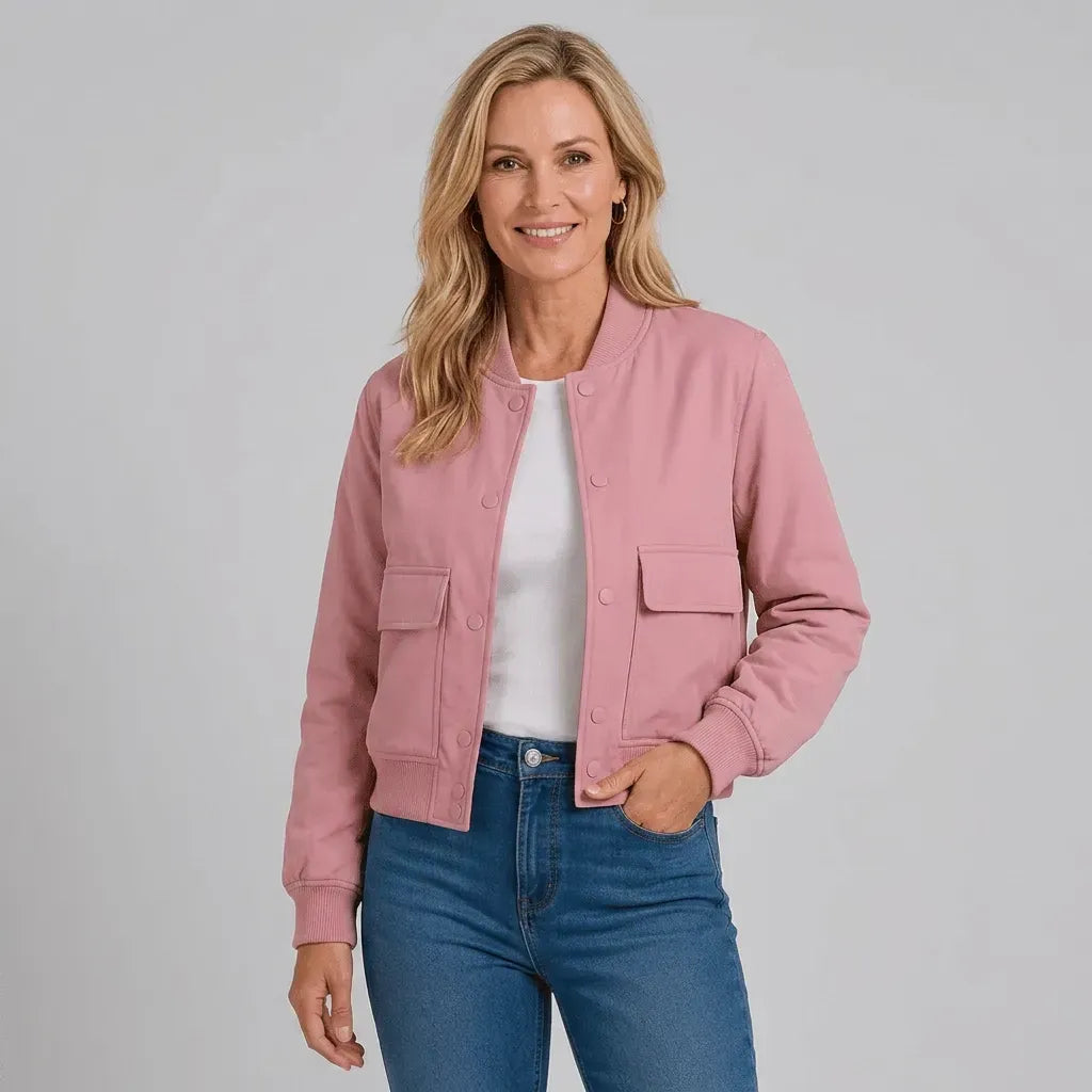Bomberjacke für Damen in verkürzter Form aus Leder für die Übergangszeit Rosa 10