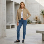 Bomberjacke für Damen in verkürzter Form aus Leder für die Übergangszeit Beige 2