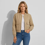 Bomberjacke für Damen in verkürzter Form aus Leder für die Übergangszeit Beige 6