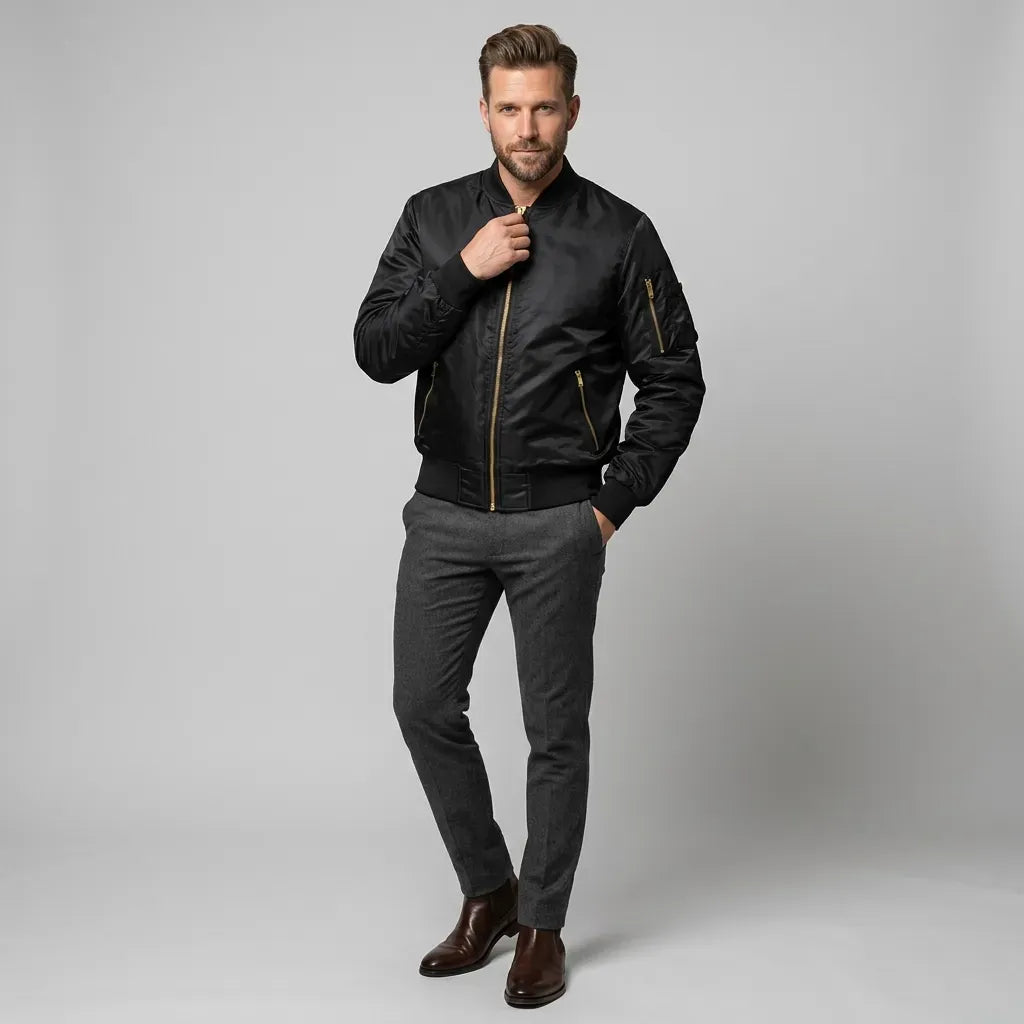 Bomberjacke für Herren aus Baumwolle im Slim Fit für den Übergang Schwarz 6