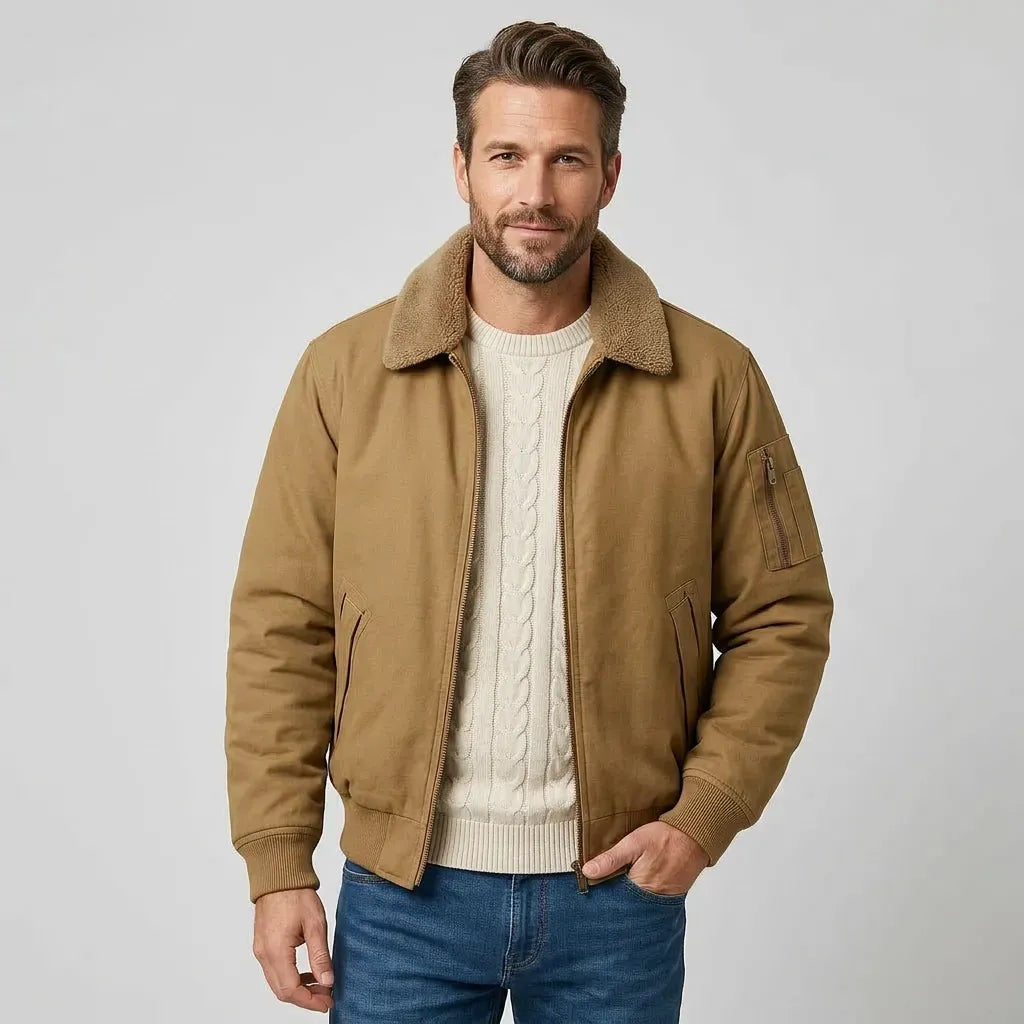Bomberjacke für Herren aus Baumwolle mit fell für herbst Beige 4