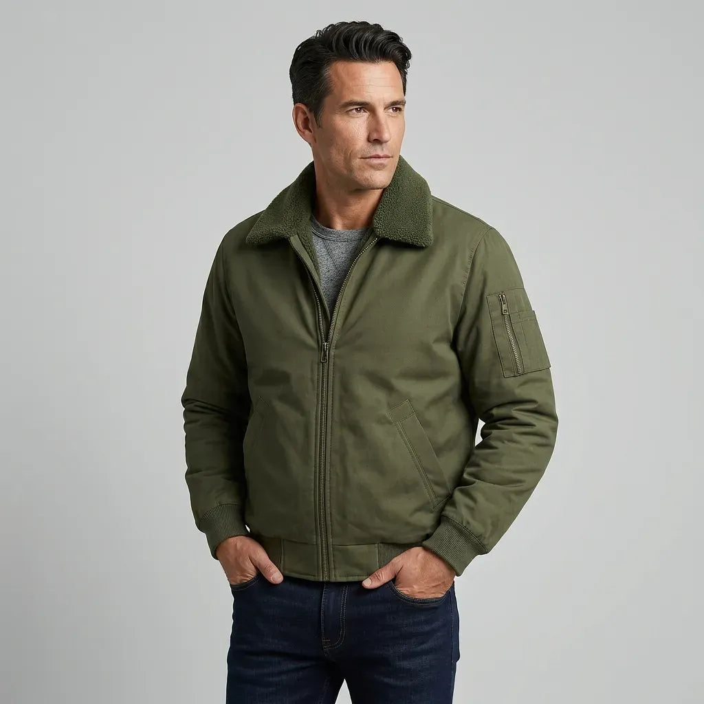 Bomberjacke für Herren aus Baumwolle mit fell für herbst Olive 6