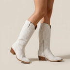 Boots für Damen mit Blockabsatz aus Wildleder im Western-Stil Weiß 1