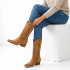 Boots für Damen mit Blockabsatz aus Wildleder im Western-Stil Braun 2