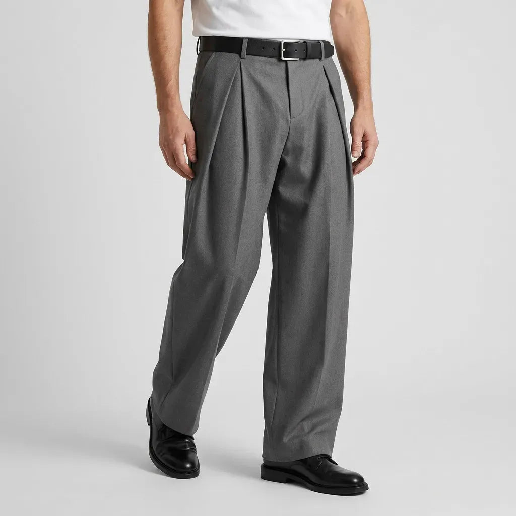 Bundfaltenhose für Herren im weiten Schnitt mit Gürtel Grau 4