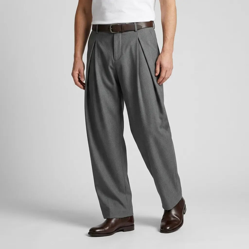 Bundfaltenhose für Herren im weiten Schnitt mit Gürtel Grau 6