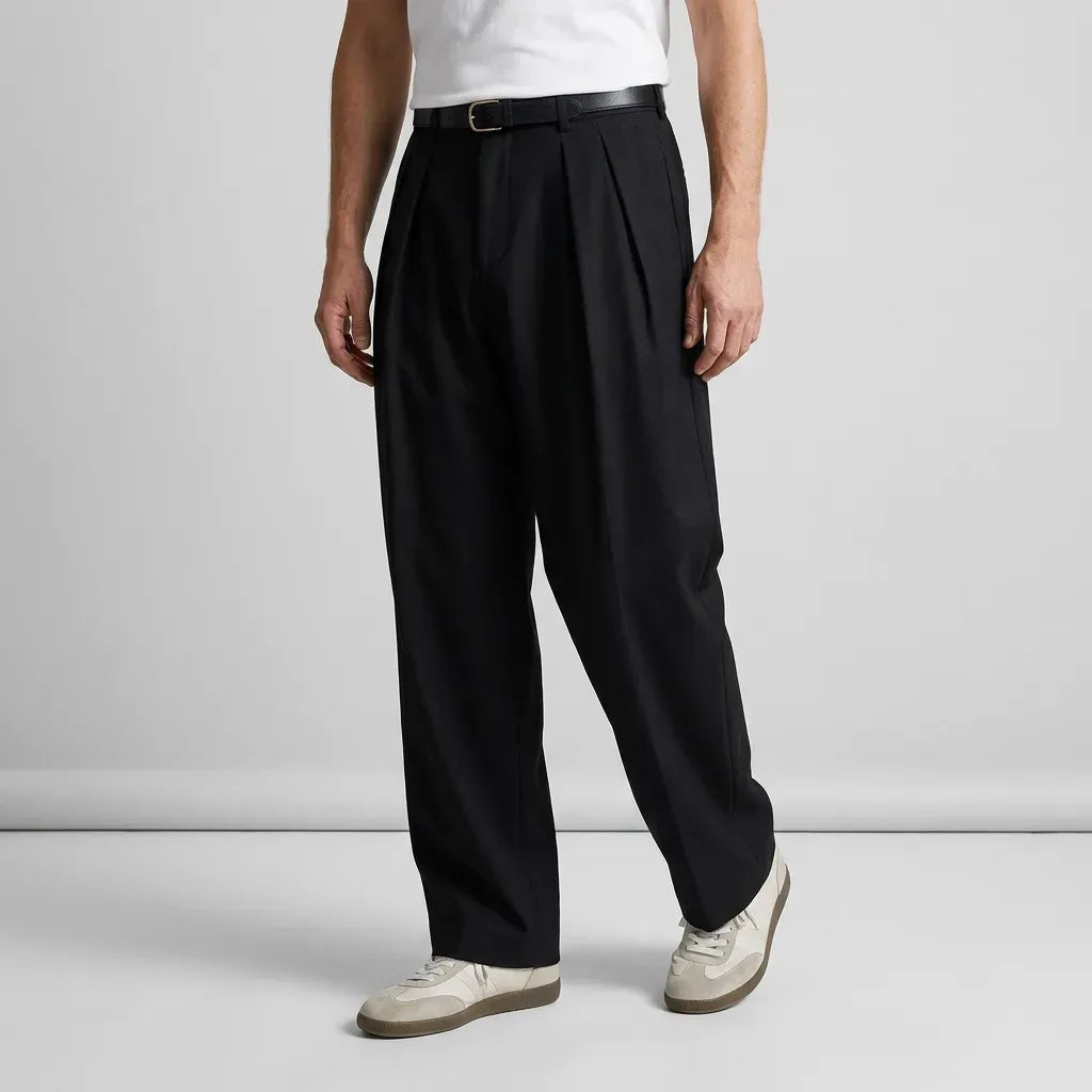 Bundfaltenhose für Herren im weiten Schnitt mit Gürtel Schwarz 7