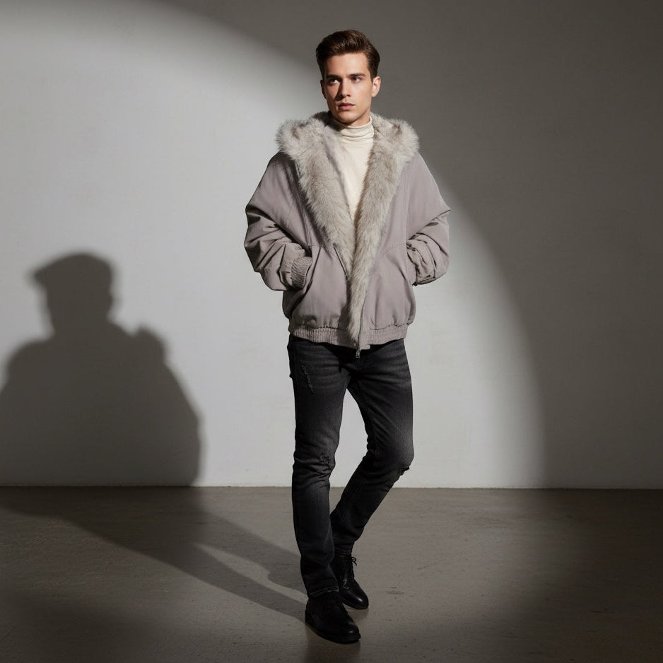 Unisex Kurzjacke mit Kunstfellkragen und elastischem Saum