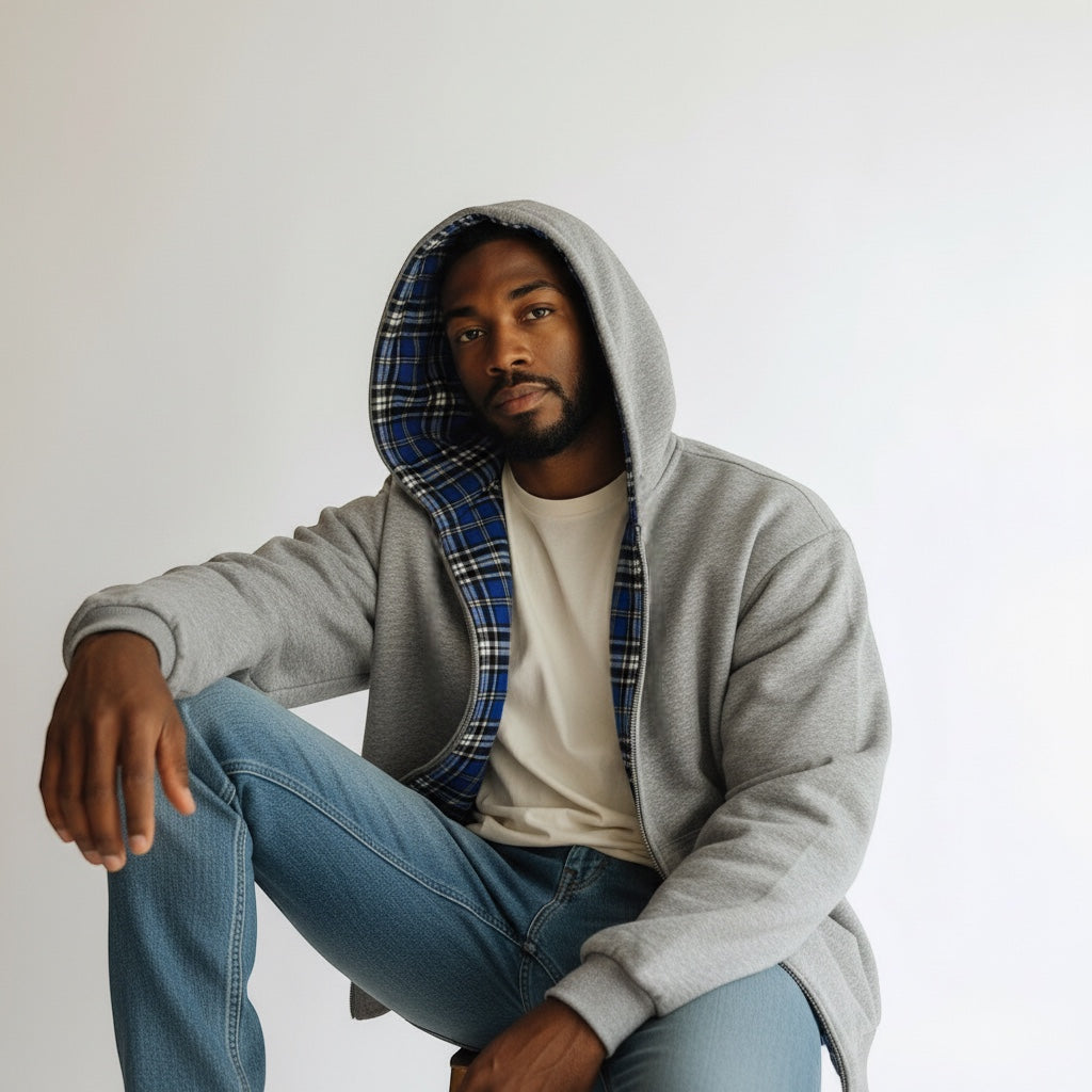 Oversized 2-in-1 Wende-Hoodie mit Karoseite