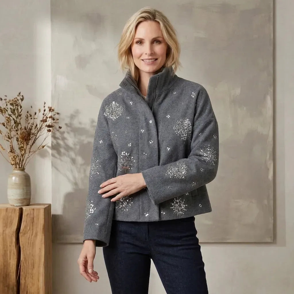 Cabanjacke für Damen aus Wollmix im Winter Grau 1