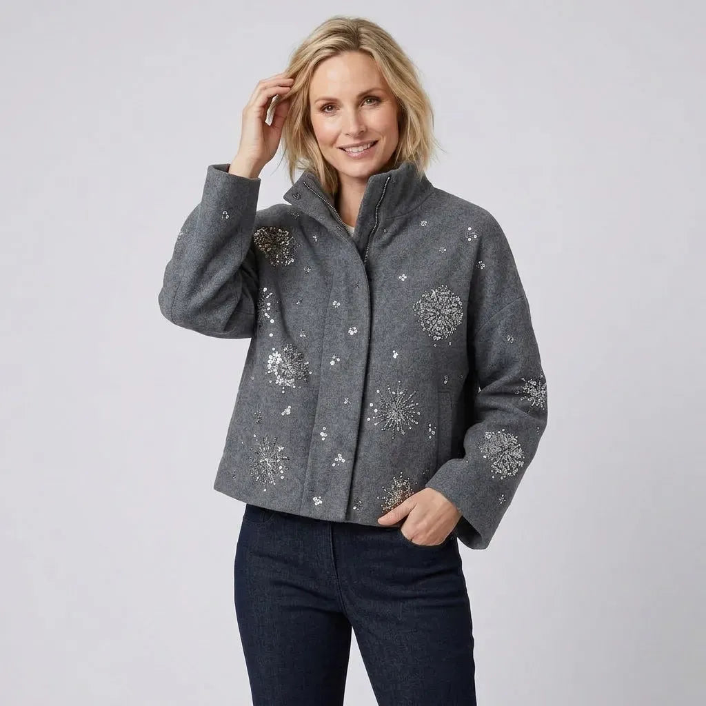 Cabanjacke für Damen aus Wollmix im Winter Grau 4