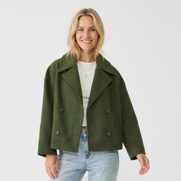 Cabanjacke für Damen aus Wollmix mit Uniform Look Dunkelgrün 6