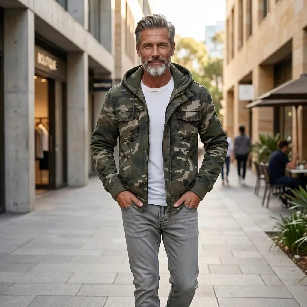 Camouflage Jacke für Herren aus Denim mit Tarnmuster Dunkelgrün 1