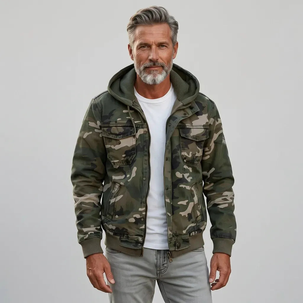 Camouflage Jacke für Herren aus Denim mit Tarnmuster Dunkelgrün 2