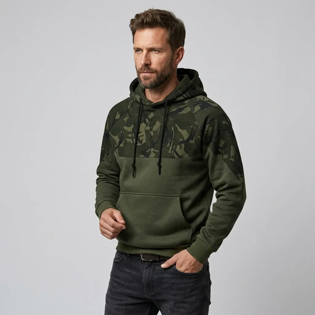 Camouflage Jacke für Herren mit Kapuze im Tarnmuster Grün 5