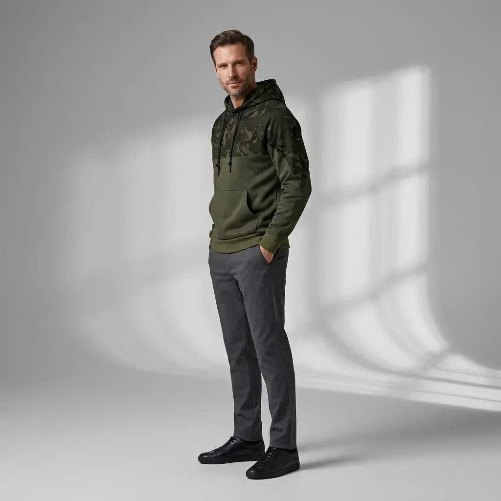 Camouflage Jacke für Herren mit Kapuze im Tarnmuster Grün 7