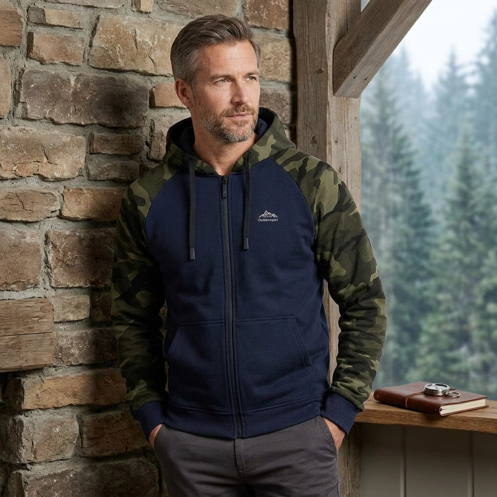 Camouflage Jacke für Herren mit Kapuze im Tarnmuster für Übergangszeiten Dunkelblau 1