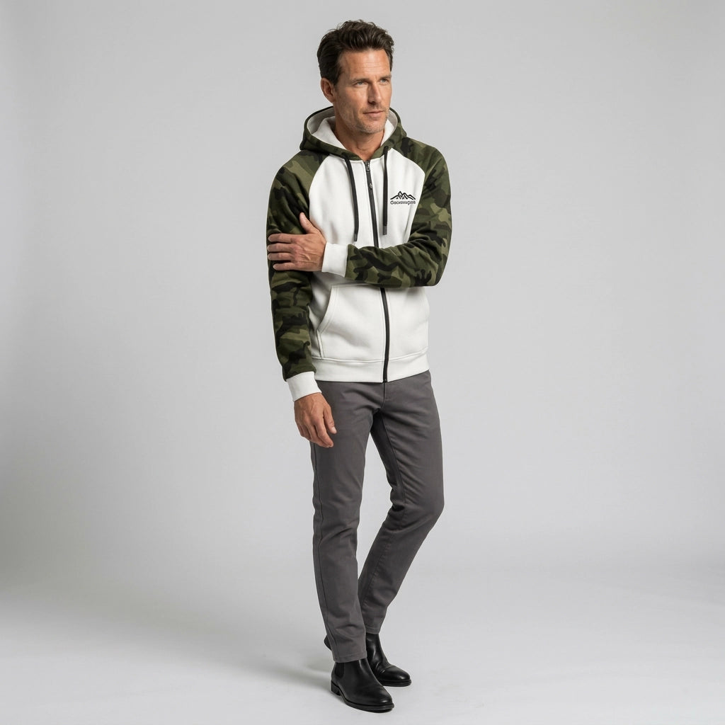 Camouflage Jacke für Herren mit Kapuze im Tarnmuster für Übergangszeiten Beige 4