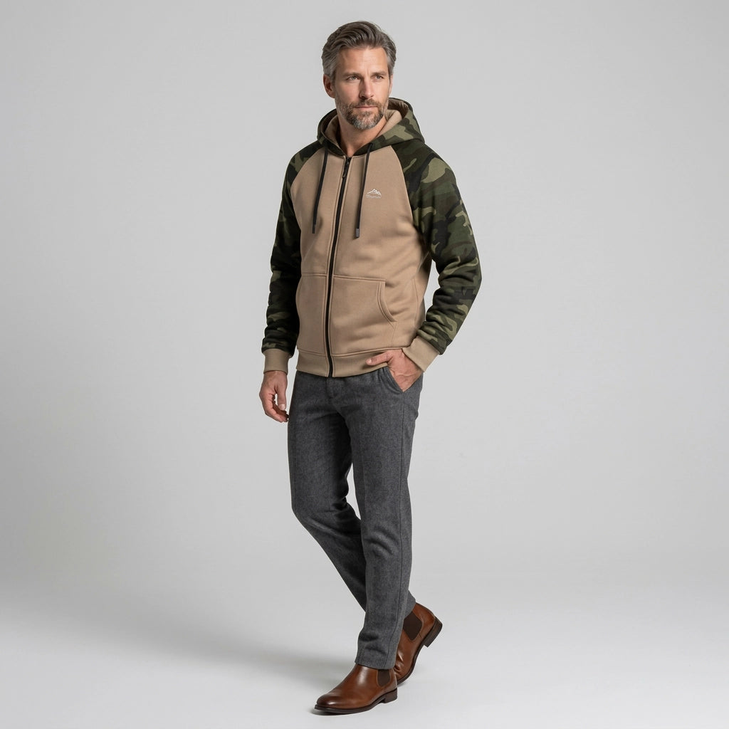 Camouflage Jacke für Herren mit Kapuze im Tarnmuster für Übergangszeiten Khaki 5