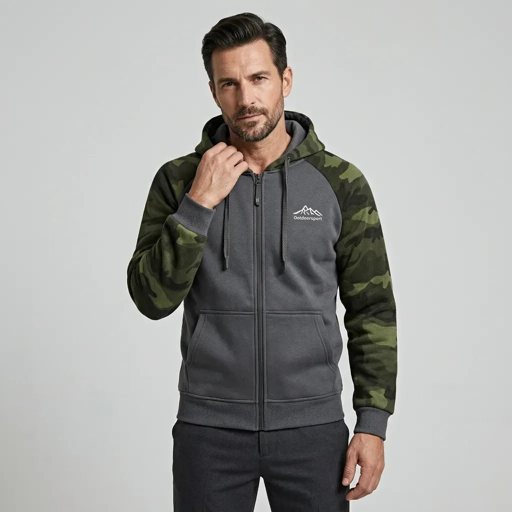 Camouflage Jacke für Herren mit Kapuze im Tarnmuster für Übergangszeiten Grau 6