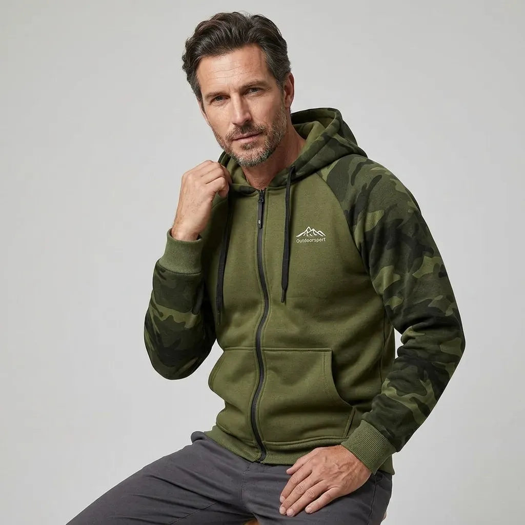 Camouflage Jacke für Herren mit Kapuze im Tarnmuster für Übergangszeiten Dunkelgrün 8